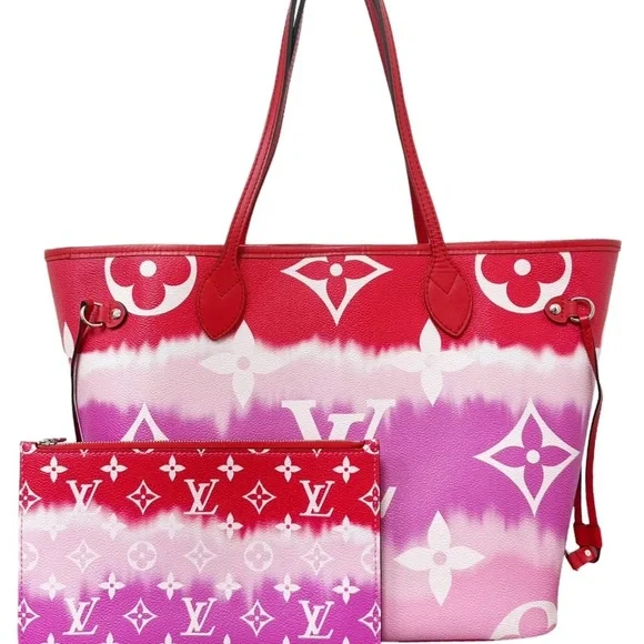 Louis Vuitton Escale Neverfull MM M45127 Rouge Red Pink Watercolor Monogram Tote - Picture 4 of 13